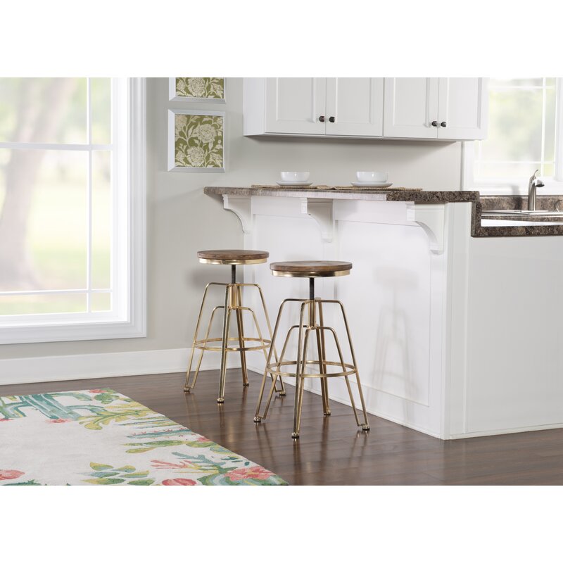 Maureen Swivel Solid Wood Adjustable Height Bar Stool